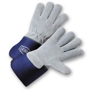 Premium Select Full Leather Back, Blue Rubberized Gauntlet Cuff/Sewn With Kevlar