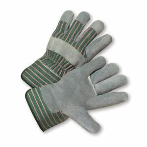 Shoulder Leather Palm Rubberized Safety Cuff Glove - Green/Pink Fabric: Large