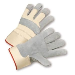 Side Split Leather Palm Rubberized Safety Cuff Glove - White Cuff &amp; Fabric Back: Xlarge