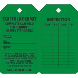 5-3/4"Lx3-1/4"W Black/Green Cardstock Scaffold Permit Waterproof Scaffold Tag