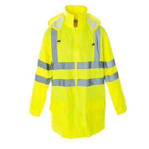 Class Iii Rainjacket, 1" Horizontal 2" Vertical Reflective 3m Tape, One Left Chest Pocket, Snaps Fasten Storm Flap Closure In Front, Velcro Adjust In Cuff