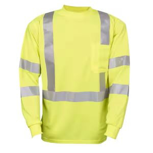 Class Iii, Lime Birdseye Mesh Long Sleeve T-Shirt, 100% Polyester, Chest Pocket, 2" Silver Reflective Tape