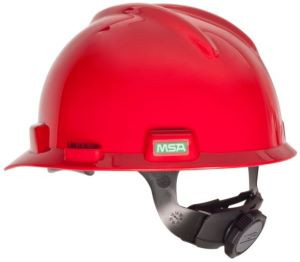 Msa V-Gard Jumbo (Large) Size Cap Style Hard Hats W/Fastrac Iii Suspensions And Handy Tote Bag - Red
