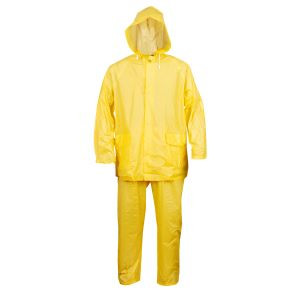 Value-Line .10 Mm 100% Pvc 3 Piece Rainsuit, Open Front With Snaps And Elastic Waist Pants, Yellow Color
