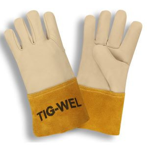 Premium Grain Cowhide Mig Tig, 4" Russet Split Gauntlet, Kevlar Sewn