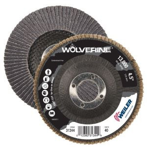 4 1/2" Wolverine Abrasive Flap Disk 40z Angled, Phenolic Backing, 40 Gt, 7/8" Arbor Hole