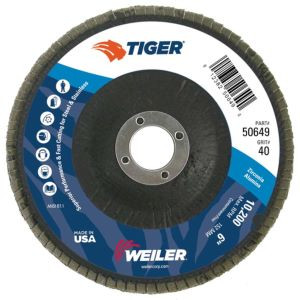 6" Flap Disk 7/8 40 Grit T-29 Tiger Tiger Coated Flap Disc - 7/8 In Non-Threaded Arbor, Type 29, 6 In Disc Diameter, 40 Grit, 10200 Rpm, Package Qty: 10