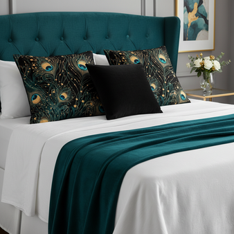 Peacock pillows with teal throw