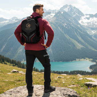 Man exploring wilderness with elegant backpack