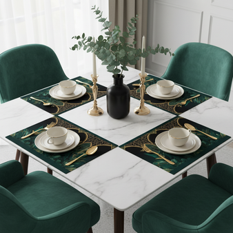 Dining table with Emerald Plants placemats set