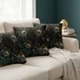 Peacock pillows on sofa
