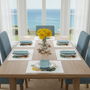 Coastal dining table with floral placemats