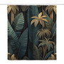 Night Jungle dark green and gold shower curtain. Luxury art deco modern floral style 
