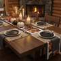 Cozy cabin with black border table runner