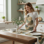 Woman setting table in sage kitchen