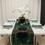 White dining table with Emerald Plants runner complete design