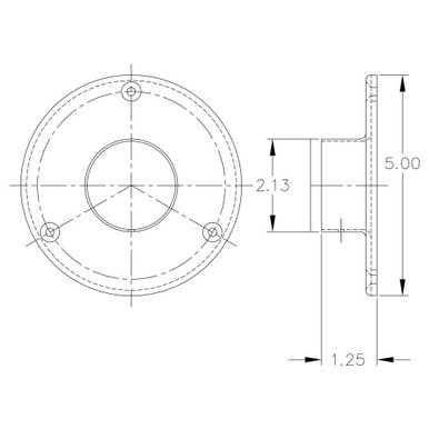 5" Heavy Duty Floor / Ceiling Flange - Polished Brass - 2" OD