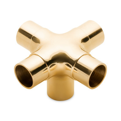 Flush Side Outlet Cross - Polished Brass - 1.5" OD