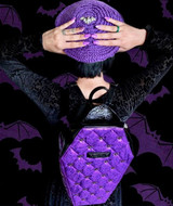 Mina Bat Purple Quilted Coffin Backpack