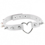 White Heart Shaped Ring Choker With Spikes