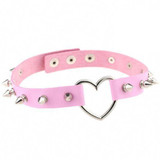 Pink Heart Shaped Ring Choker With Spikes