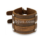 Wide Double Buckle Adjustable Brown Leather Bracelets