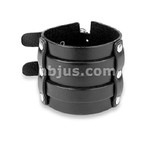 Wide Double Buckle Adjustable Black Leather Bracelets