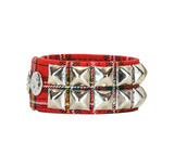 Red Plaid Pyramid Stud Bracelet