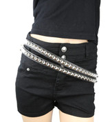 Black Leather Pyramid Studded Double Strap Belt