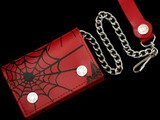 Spider Web Red Genuine Leather Tri-Fold Wallet