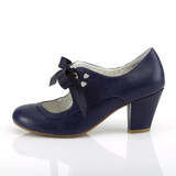Ribbon Tie & Heart Cuben Heel Navy Mary Jane Pumps