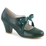Ribbon Tie & Heart Cuben Heel Green Mary Jane Pumps