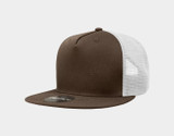 Brown and White 5 Panel High Profile Structured Cotton Blend Trucker