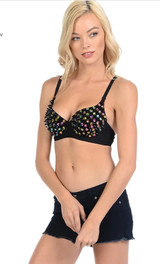 Multicolored Holographic Spiked Bustier Bra