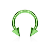 2x Horse Shoe Titanium IP Over 316L Surgical Steel w/Cone in Green