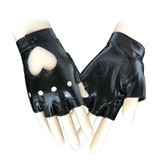 Fingerless Black Vinyl Heart Cut Out Gloves