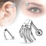 Skull Skeleton Hand Eyebrow and Cartilage Barbell Piercing