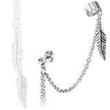End Clip Feather Dangle with Stud Chain Earring