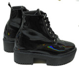 Black Holographic Platform Combat Boots
