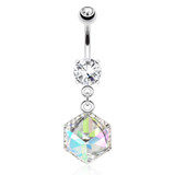 Cube Prism Gem Belly Button Ring