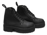Black Leather Double Zipper Platform Combat Boots