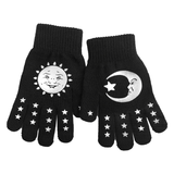 Celestial Sun Moon Winter Knit Black Gloves