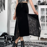 Black Velvet Lace Long Skirt