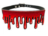Glittery Embroidered Blood Drip on Black Leather Choker