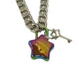 Iridescent Star Lock Pendant Diamond Cut Chain Necklace