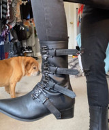 Bat Buckle Block Heel Pointed Toe Vegan Winklepicker Boots - WARLOCK-110-B