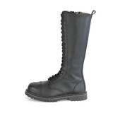 Black Unisex Vegan Leather 20i Steel Toe Lace-Up Knee Combat Boots - RIOT-20
