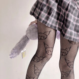Kuromi Pattern Black Fishnet Tights