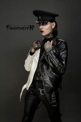 Police Style Kepi Hat with Skull and Spiked Studs