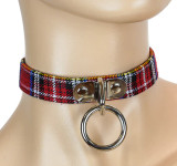 Red Plaid with Small O-Ring Bondage Choker